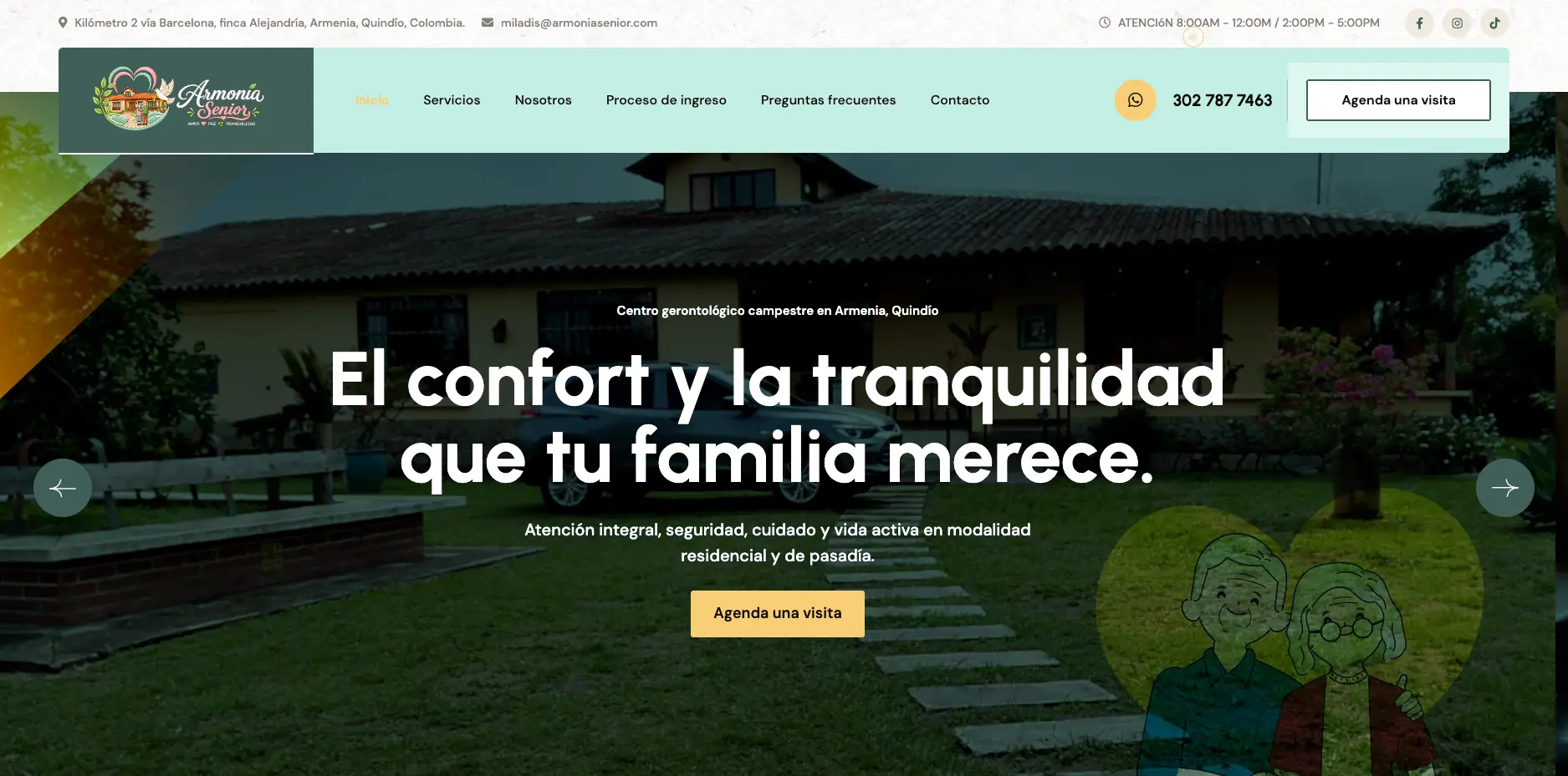 Sitio web de Armonía Senior desarrollado por AlfamediaWEB en el Quindío