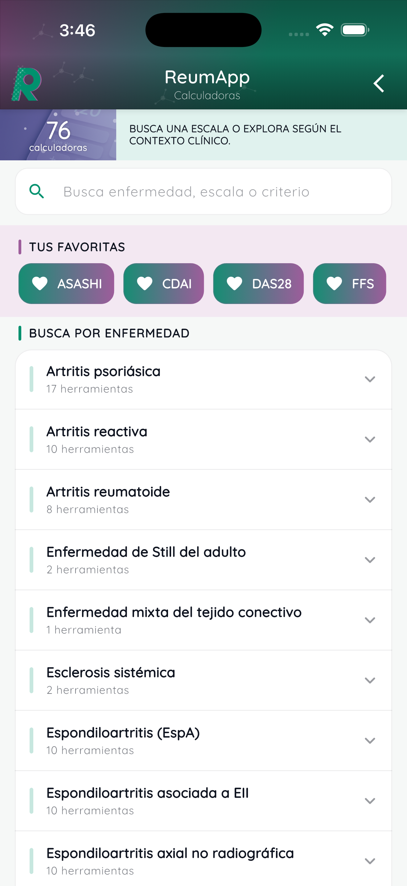 Catálogo de clinimetría y criterios en ReumApp